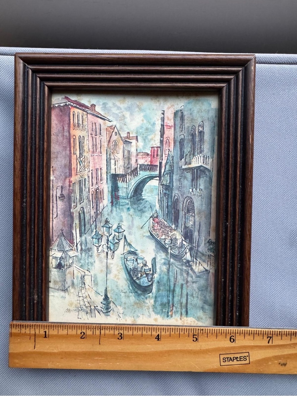 Unknown Brand Framed Venice Canal Watercolor Art in Blue and Brown